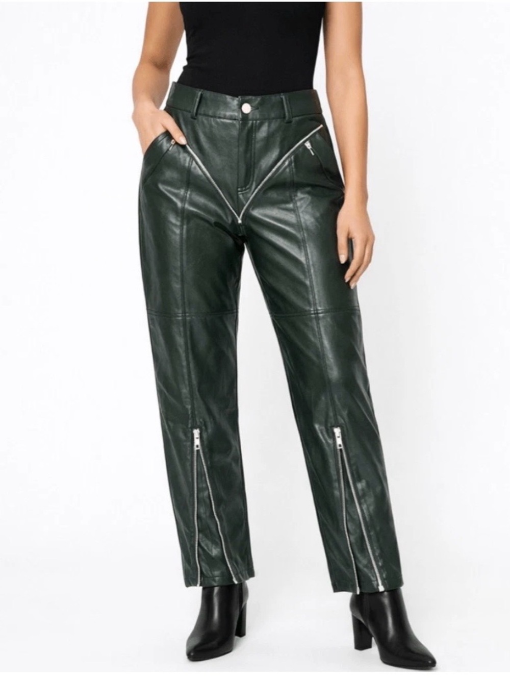 Like New Maniere De Voir Zip Detail Vegan Leather Flared Pants Green US 8 UK 12